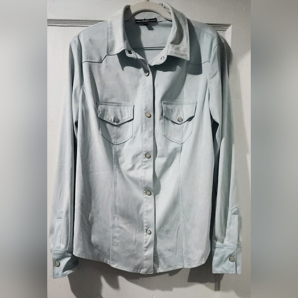 Guess Tops - Guess Y2K Blue Faux Suede Snap Button Shirt Women size L
